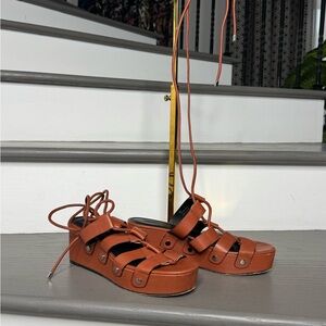 Rebecca Minkoff Real Leather Brown Strappy Platform Sandals 38